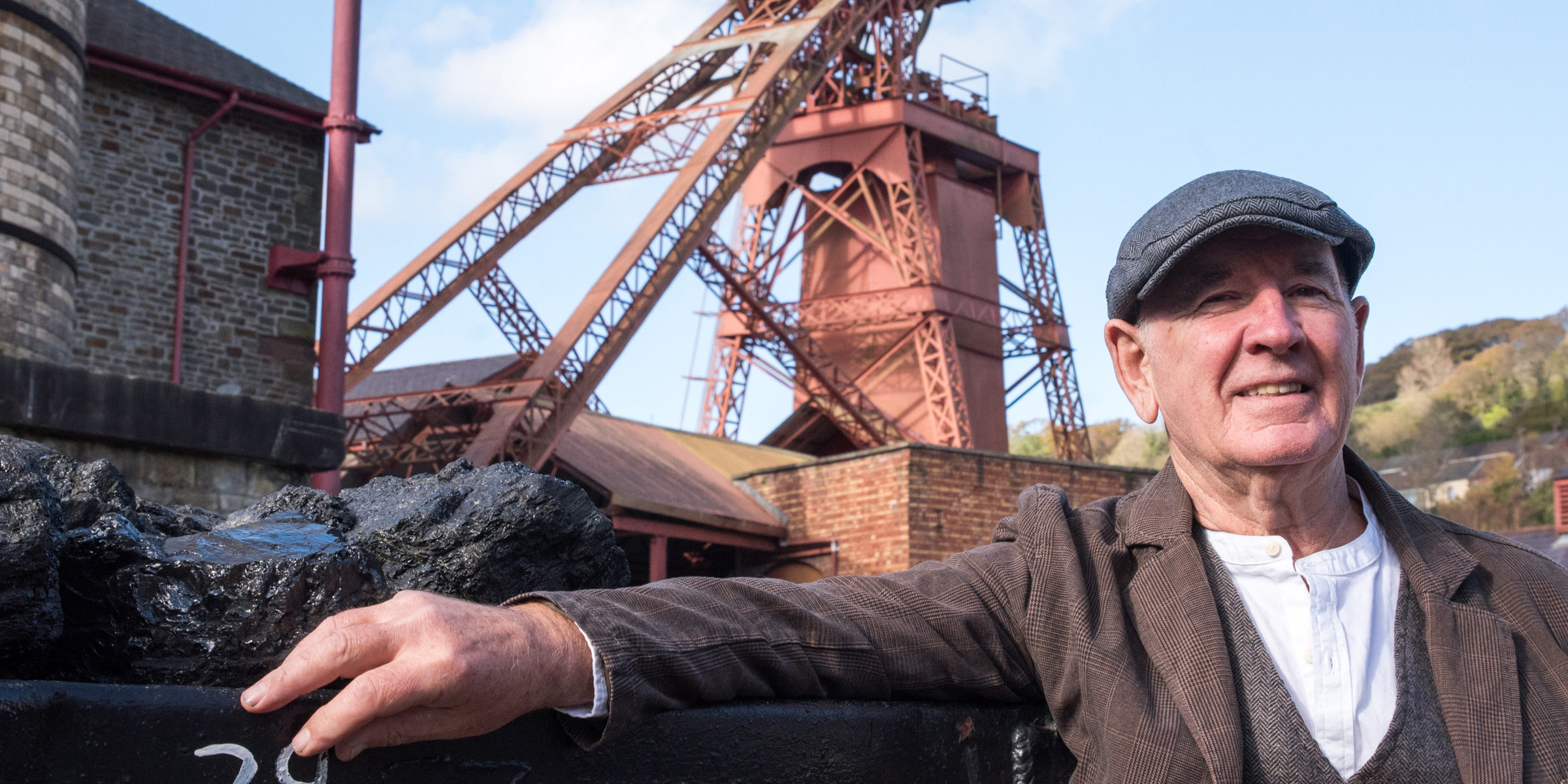 WME 4 copy Gentleman dressed as a miner outside the Rhondda Heritage Site