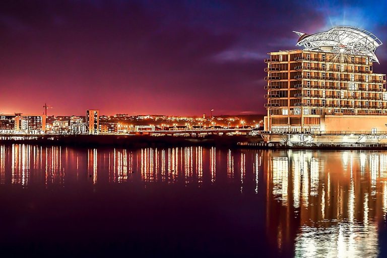 St David's hotel at night looking over the bay