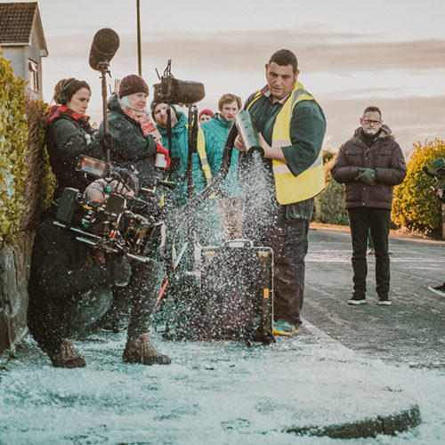 Dwr Cymru Filming with fake snow