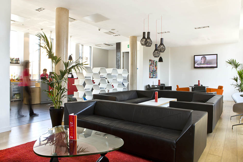 Sofas in the lounge of Sleeperz Hotel