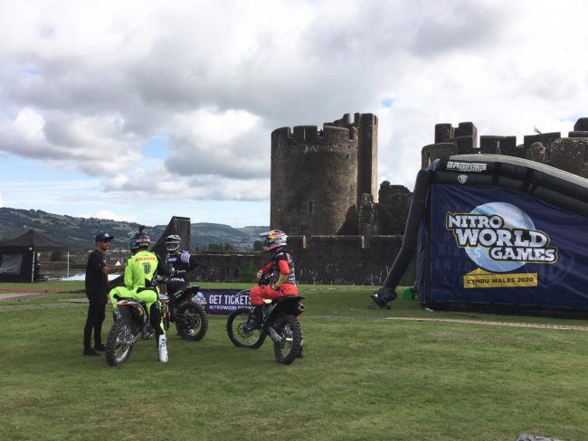 Nitro Circus Bikes outside Caerphilly Castle
