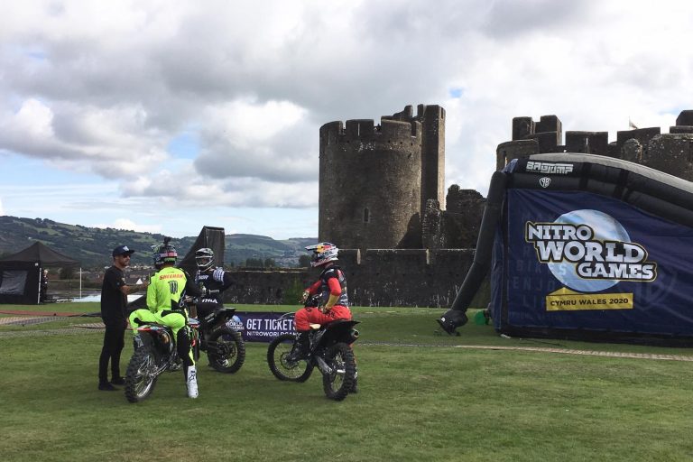 Nitro Circus Bikes outside Caerphilly Castle