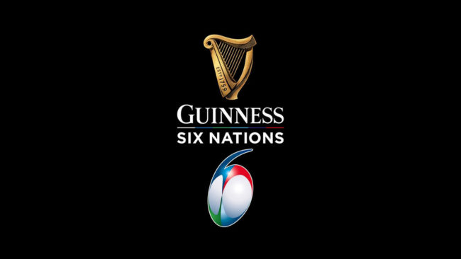 Six Nations Logo with Guinness Logo above and a rugby ball below