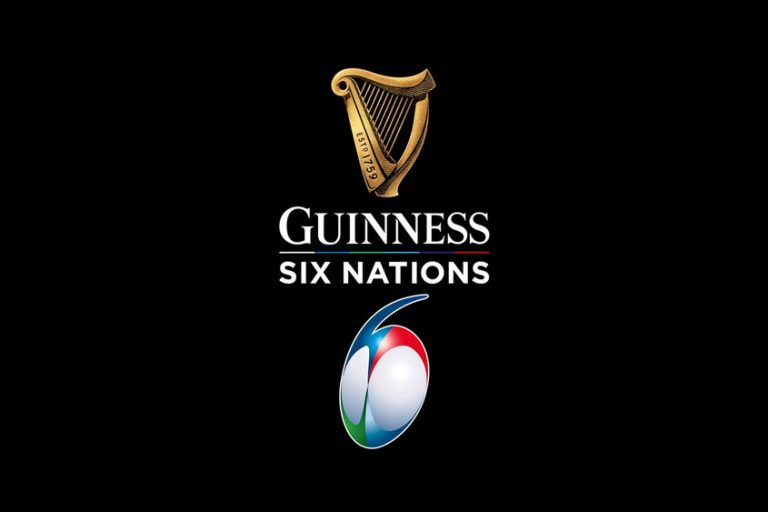Six Nations Logo with Guinness Logo above and a rugby ball below