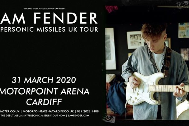 Sam Fender Tour Poster with Sam playing a guitar