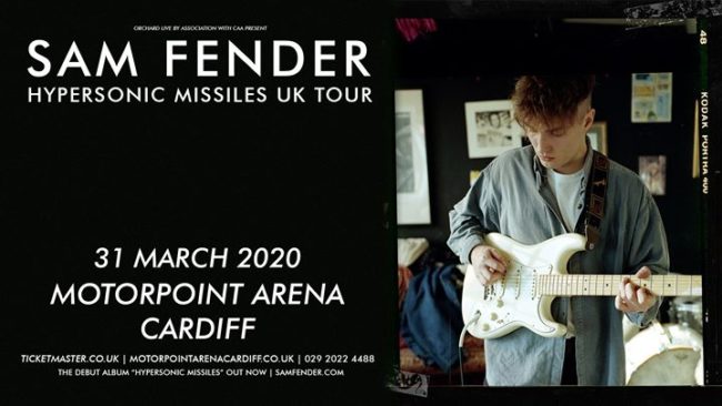 Sam Fender Tour Poster with Sam playing a guitar